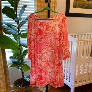 Lilly Pulitzer Pima Cotton Dress Size XL 3/4 Sleeve Elephant Print